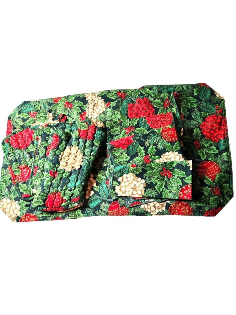 Christmas Kitchen Set Placemats Oven Mitt Pot Holders Red Green Floral Classic